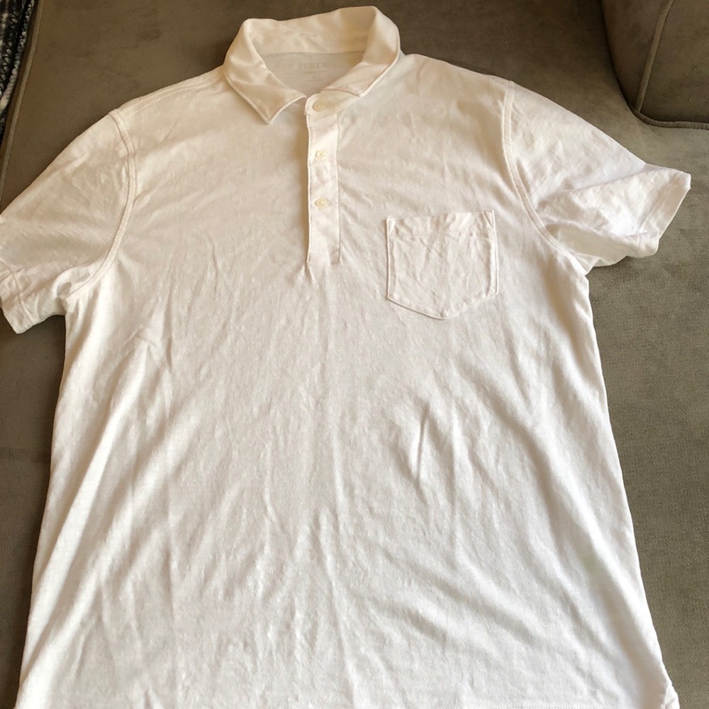 J CREW white slub cotton polo SIZE L - LIKE NEW